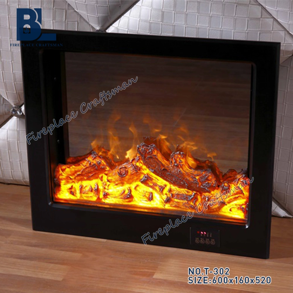 38" Modern Artificial Flame Glass Curved Front Vertical Wall Mount Electric Fireplace in Black