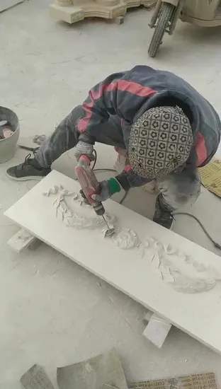 Cheminée en marbre blanc sur pied sculpté Babay Angelots (SYMF-122)
